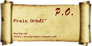 Preis Orbó névjegykártya